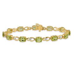 14k Complete Oval Peridot and Diamond Fancy Link 7 inch Bracelet