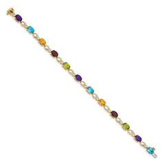 14k Complete Diamond and Amethyst/Swiss Blue Topaz/Citrine/Garnet/Peridot Fancy Link 7 inch Rainbow Bracelet