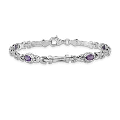 14k White Gold Complete Oval Amethyst Fancy Link 7 inch Bracelet