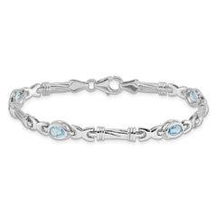 14k White Gold Complete Oval Swiss Blue Topaz Fancy Link 7 inch Bracelet