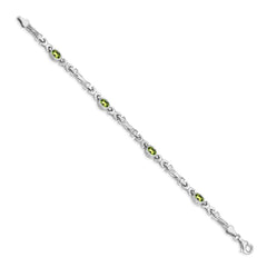 14k White Gold Complete Oval Peridot Fancy Link 7 inch Bracelet