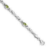 14k White Gold Complete Oval Peridot Fancy Link 7 inch Bracelet