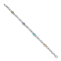 14k White Gold Complete Oval Peridot/Amethyst/Aquamarine/Citrine Fancy Link 7 inch Rainbow Bracelet