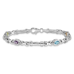 14k White Gold Complete Oval Peridot/Amethyst/Aquamarine/Citrine Fancy Link 7 inch Rainbow Bracelet