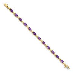 14k Complete 7x5mm Oval Amethyst X-design 7 inch Bracelet