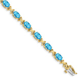 14k Complete 7x5mm Oval Swiss Blue Topaz X-design 7 inch Bracelet