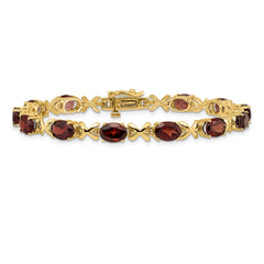 14k Complete 7x5mm Oval Garnet X-design 7 inch Bracelet