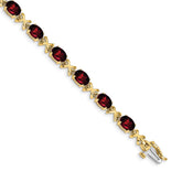 14k Complete 7x5mm Oval Garnet X-design 7 inch Bracelet