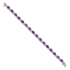 14k White Gold Complete Oval Amethyst 7 inch Bracelet
