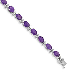 14k White Gold Complete Oval Amethyst 7 inch Bracelet