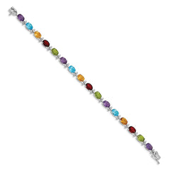 14k White Gold Complete Alternating Oval Amethyst/Peridot/Garnet/Citrine/Swiss Blue Topaz 7 inch Rainbow Bracelet