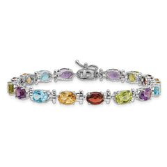 14k White Gold Complete Alternating Oval Amethyst/Peridot/Garnet/Citrine/Swiss Blue Topaz 7 inch Rainbow Bracelet
