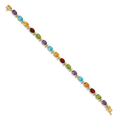 14k Complete Alternating Oval Amethyst/Peridot/Garnet/Citrine/Swiss Blue Topaz 7 inch Rainbow Bracelet