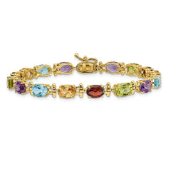 14k Complete Alternating Oval Amethyst/Peridot/Garnet/Citrine/Swiss Blue Topaz 7 inch Rainbow Bracelet