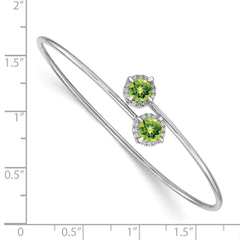 14k White Gold Complete Round Peridot and 1/8 carat Diamond Halo Flexible Bangle Bracelet