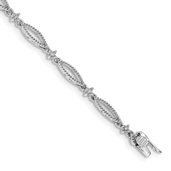 14k White Gold Complete 1/20 carat Diamond Rope-Textured Oval Link 7 inch Bracelet