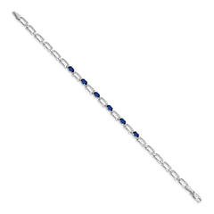 14k White Gold Complete Oval Sapphire and Paperclip Link 7 inch Bracelet