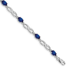 14k White Gold Complete Diamond and Oval Sapphire Infinity 7 inch Bracelet