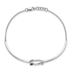 14k White Gold Complete 1/10 carat Diamond and Blue Sapphire Circle 7 inch Bracelet with 0.5 inch Extender