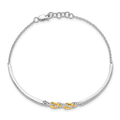 14k Two-tone Polished Complete 1/5 carat Diamond Circles Half-Bangle 7 inch Bracelet with 0.5 inch Extender