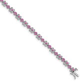 14k White Gold Complete Lab Created Pink Sapphire Flowers 7 inch Bracelet