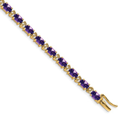 14k Complete Oval Amethyst and Diamond 7 inch Bracelet