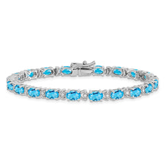 14k White Gold Complete Oval Swiss Blue Topaz and Diamond 7 inch Bracelet