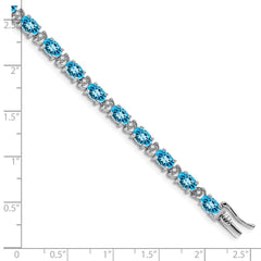 14k White Gold Complete Oval Swiss Blue Topaz and Diamond 7 inch Bracelet