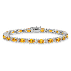 14k White Gold Complete Oval Citrine and Diamond 7 inch Bracelet