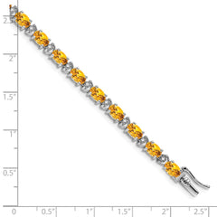 14k White Gold Complete Oval Citrine and Diamond 7 inch Bracelet