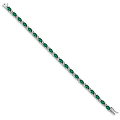 14k White Gold Complete Oval Lab Created Emerald and Diamond 7 inch Bracelet