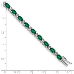 14k White Gold Complete Oval Lab Created Emerald and Diamond 7 inch Bracelet