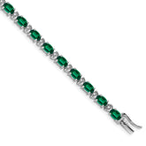 14k White Gold Complete Oval Lab Created Emerald and Diamond 7 inch Bracelet