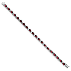 14k White Gold Complete Oval Garnet and Diamond 7 inch Bracelet