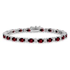 14k White Gold Complete Oval Garnet and Diamond 7 inch Bracelet