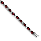 14k White Gold Complete Oval Garnet and Diamond 7 inch Bracelet