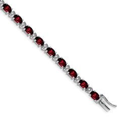 14k White Gold Complete Oval Garnet and Diamond 7 inch Bracelet