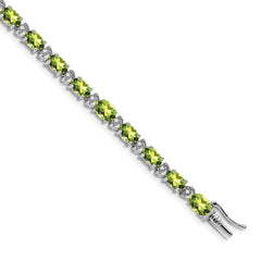 14k White Gold Complete Oval Peridot and Diamond 7 inch Bracelet