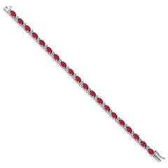 14k White Gold Complete Oval Lab Created Ruby and Diamond 7 inch Bracelet