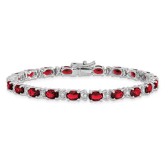 14k White Gold Complete Oval Lab Created Ruby and Diamond 7 inch Bracelet
