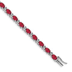 14k White Gold Complete Oval Lab Created Ruby and Diamond 7 inch Bracelet