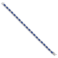 14k White Gold Complete Oval Lab Created Sapphire and Diamond 7 inch Bracelet