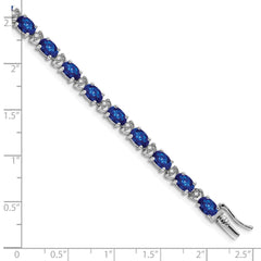 14k White Gold Complete Oval Lab Created Sapphire and Diamond 7 inch Bracelet