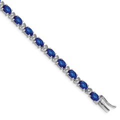 14k White Gold Complete Oval Lab Created Sapphire and Diamond 7 inch Bracelet
