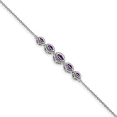 14k White Gold Complete 5-Stone Bezel-set Marquise Amethyst and Chain 7 inch Bracelet