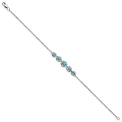 14k White Gold Complete 5-Stone Bezel-set Marquise Swiss Blue Topaz and Chain 7 inch Bracelet