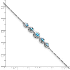 14k White Gold Complete 5-Stone Bezel-set Marquise Swiss Blue Topaz and Chain 7 inch Bracelet