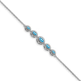 14k White Gold Complete 5-Stone Bezel-set Marquise Swiss Blue Topaz and Chain 7 inch Bracelet