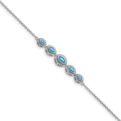 14k White Gold Complete 5-Stone Bezel-set Marquise Swiss Blue Topaz and Chain 7 inch Bracelet