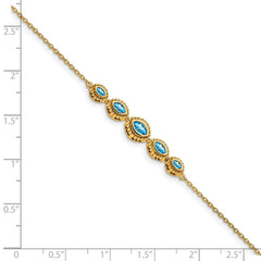 14k Complete 5-Stone Bezel-set Marquise Swiss Blue Topaz and Chain 7 inch Bracelet